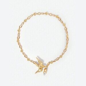 Gold Bird Charm Necklace with Chunky Link Chain